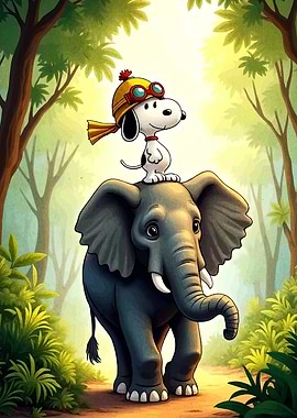 Snoopy on Elephant Adventure