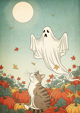 Halloween Cat and Ghost