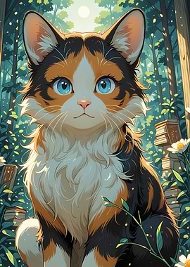 Calico Cat in Enchanted Forest