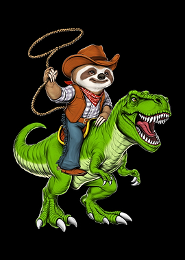 Sloth Cowboy Riding T-Rex Dinosaur