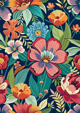 Colorful Floral Pattern on Dark Background