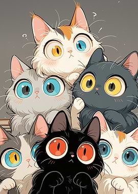 Stack of Cute Cartoon Cats