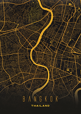 Bangkok, Thailand City Map Artwork - Modern Minimalist Street Map of Bangkok's Iconic Urban Landscape