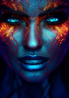 Cyberpunk Woman with Circuitry Face