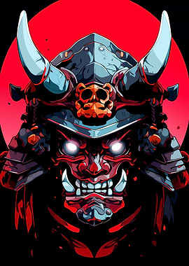 Samurai Warrior Mask Digital Art