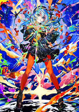 Anime Girl with Colorful Abstract Background