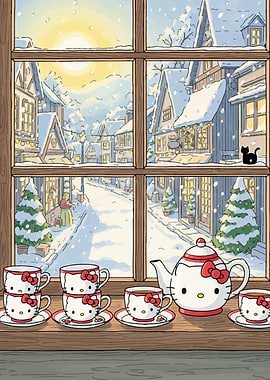 Hello Kitty Winter Window Scene