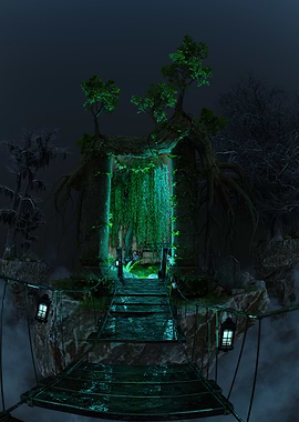 Mystical Island with Glowing Garden