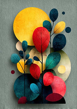 Abstract Botanical Art with Colorful Leaves