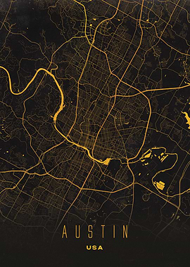 Austin, USA City Map Artwork - Modern Minimalist Street Map of Austin's Iconic Urban Landscape