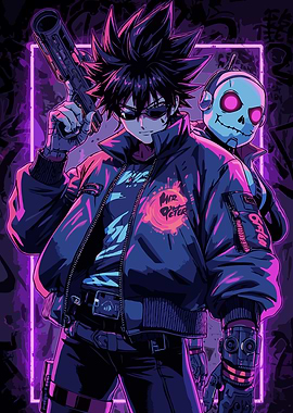 Fantasy Anime Character with a Bone-Shaped Robot