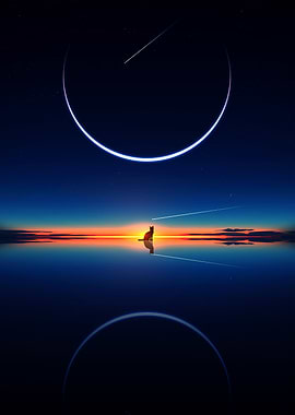 Cat Silhouette Under Celestial Sky