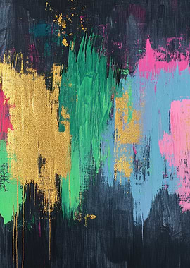 Abstract Painting with Gold and Bright Colors