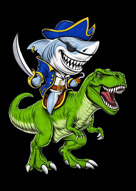 Pirate Shark Riding a Dinosaur