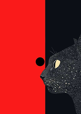 Abstract Cat Art: Red and Black