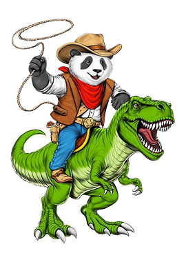 Panda Cowboy Riding T-Rex Dinosaur