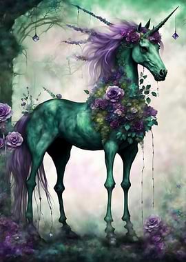 Halloween epic Floral Unicorn in Enchanted Forest
