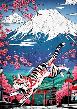 Cat Japanese landscape