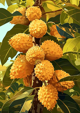 Artistic depiction of durian fruits