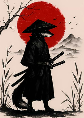 Fox Samurai with Red Sun