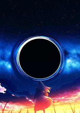Anime Girl Gazing at Black Hole