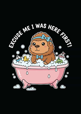 Cute Sasquatch in Bathtub Illustration