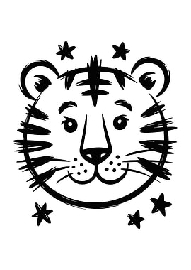 Cute Tiger Face with Stars
