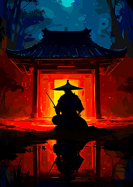 Silhouette of a Samurai in the Night