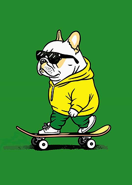Cool Bulldog on Skateboard