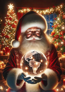Santa Claus Holding a Glowing Globe