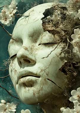 Stone Face with Blossoms