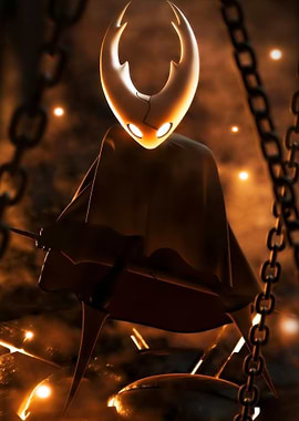 Hollow Knight character in dark setting