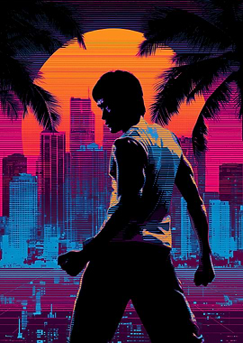 Bruce Lee Retro Cityscape