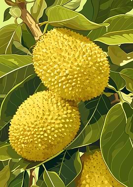 Illustration of Jackfruit on a Tree