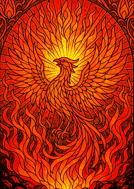 Fiery Phoenix Stained Glass Art