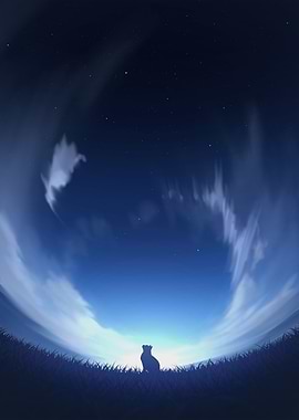 Silhouette of a Cat Under Night Sky