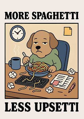 More Spaghetti Less Upsetti Dog Cartoon