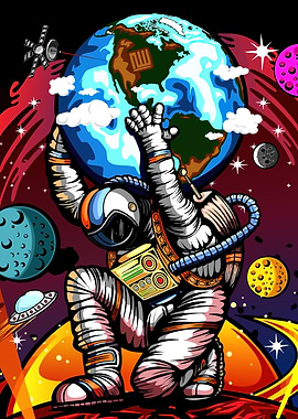 Astronaut Atlas Holding Earth in Space