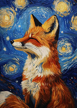Fox in Starry Night Style
