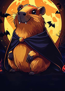 Halloween Capybara Vampire Cartoon