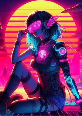 Cyberpunk Girl with Neon Lights