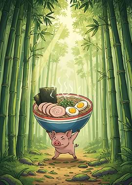 Pig Carrying Ramen Bowl Bamboo