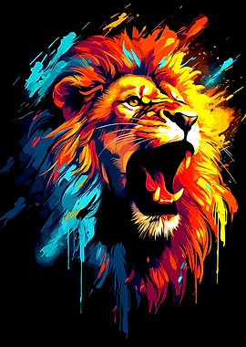 Colorful Roaring Lion Digital Art