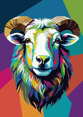 Colorful Ram Portrait Pop Art Style