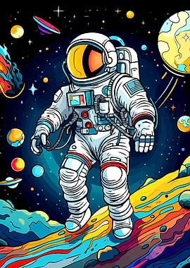 Cartoon Astronaut in Space Exploration