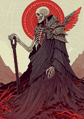 Skeletal Warrior with Staff and Red Wings