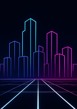 Neon Cityscape with Grid