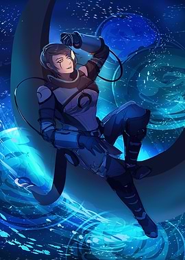 Futuristic Woman in Blue Space Suit