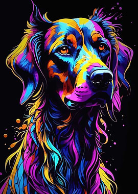 Colorful Dog Portrait on Black Background