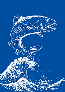 Fish Leaping Over Wave Illustration